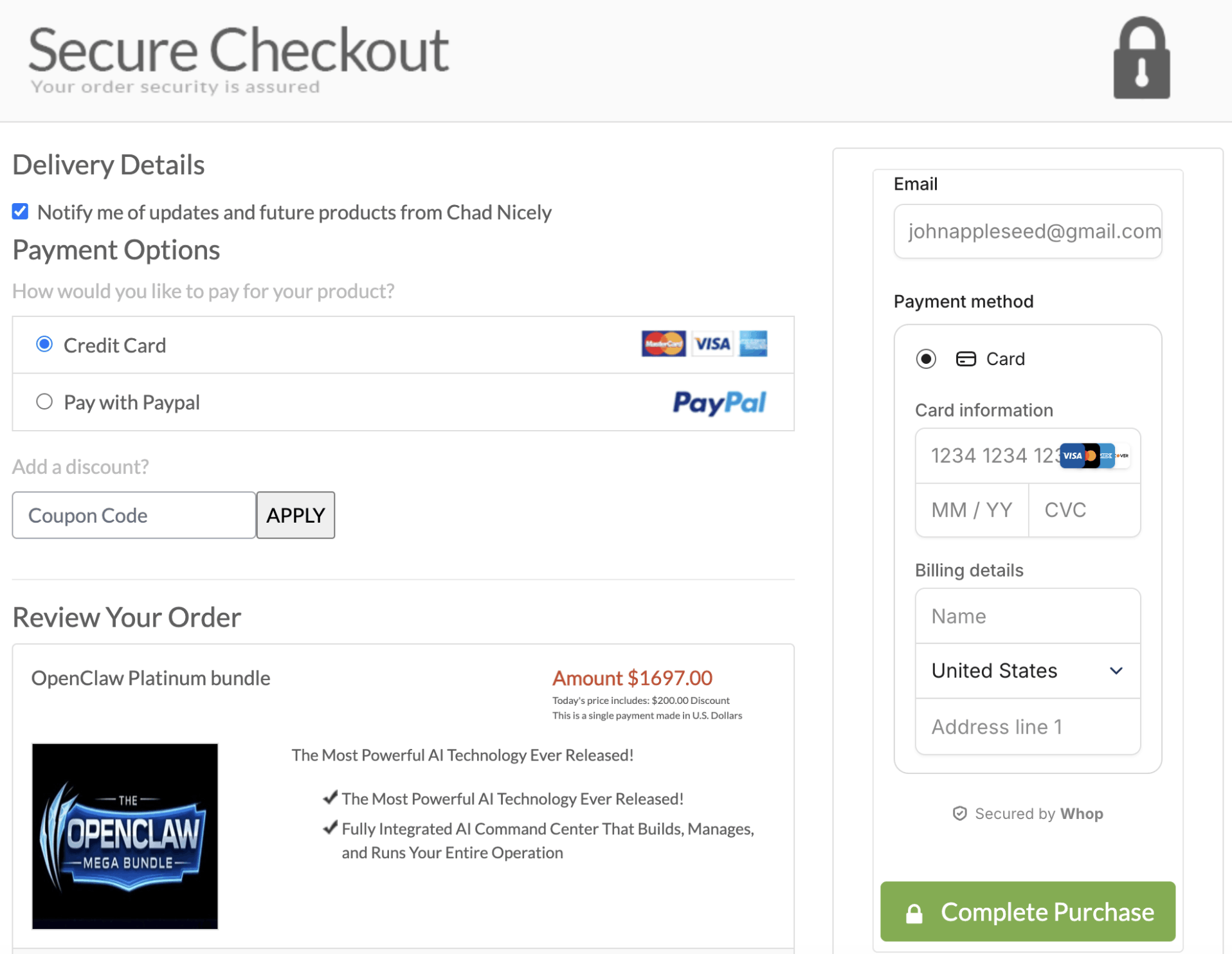 open claw cracked checkout